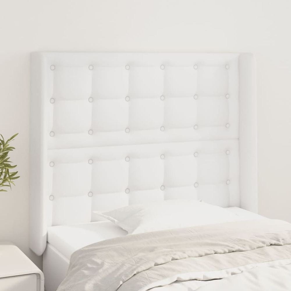 Vidaxl Čelo postele so záhybmi biely 103 x 16 x 118/128 cm umelá koža
